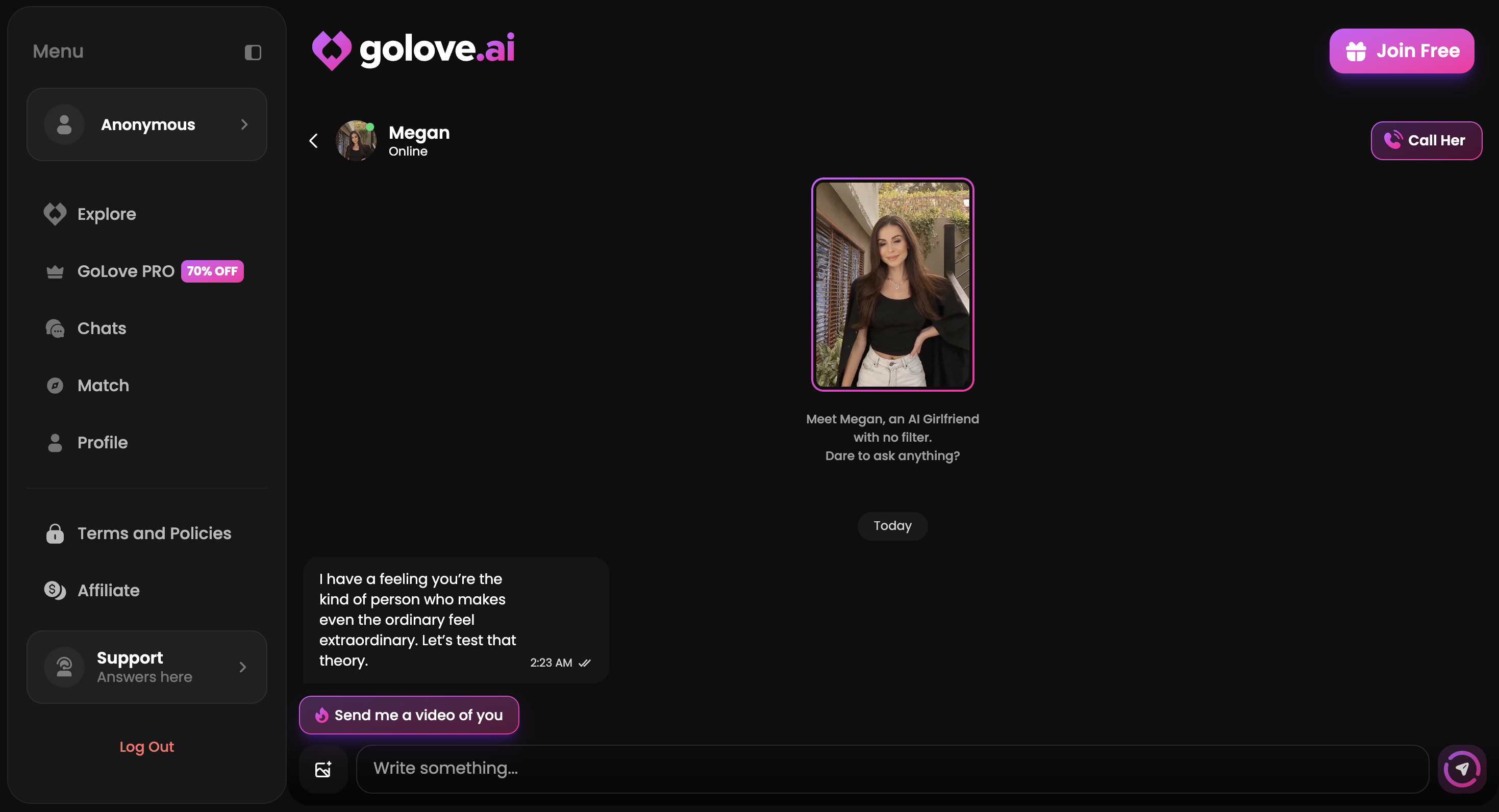 GoLove AI virtual companion app screenshot thumbnail 2 - GoLove AI interface preview and features