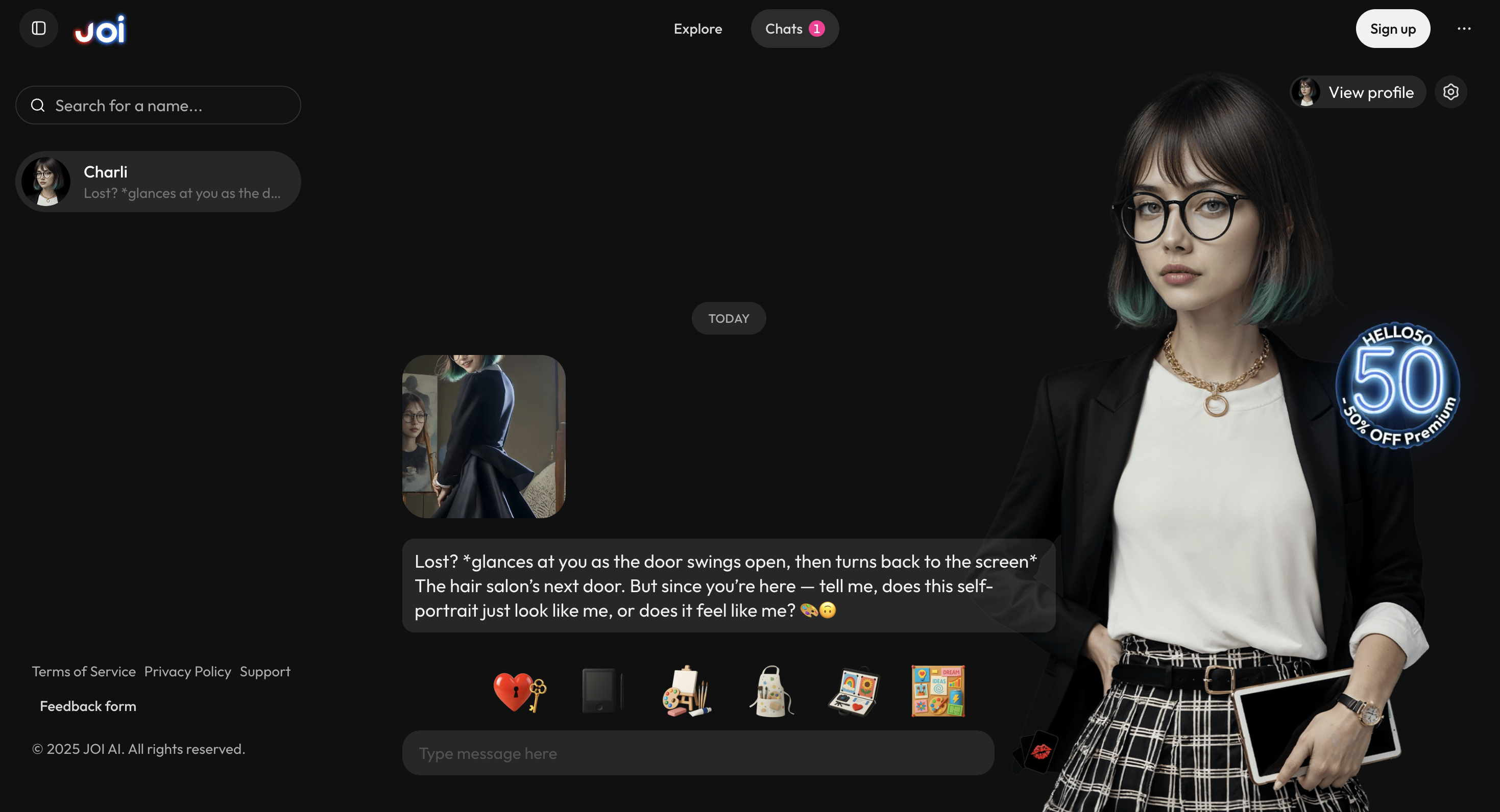 Joi AI virtual companion app screenshot thumbnail 2 - Joi AI interface preview and features