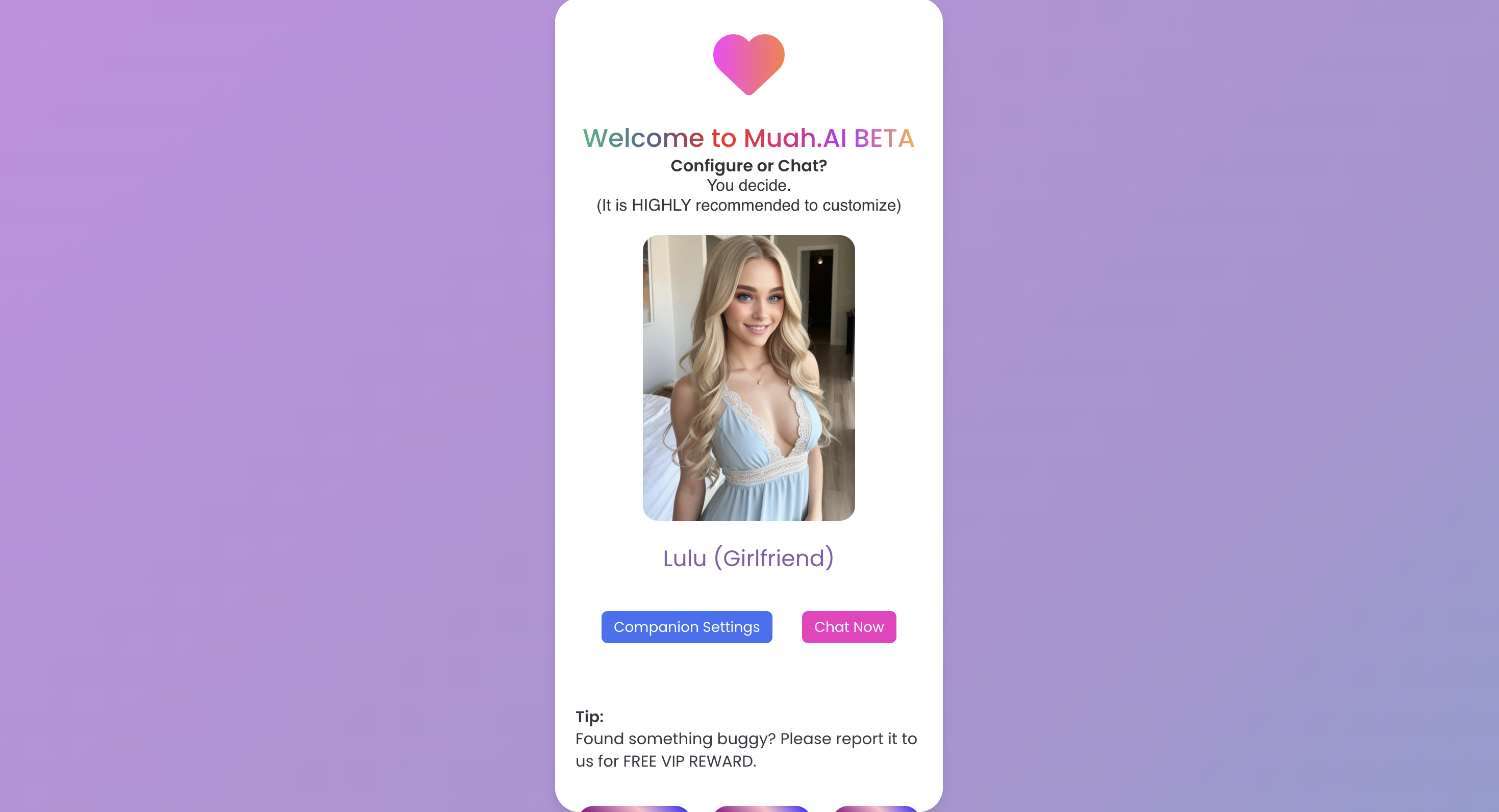 Muah AI virtual companion app interface screenshot 1 - Muah AI features, user interface, and AI chat capabilities