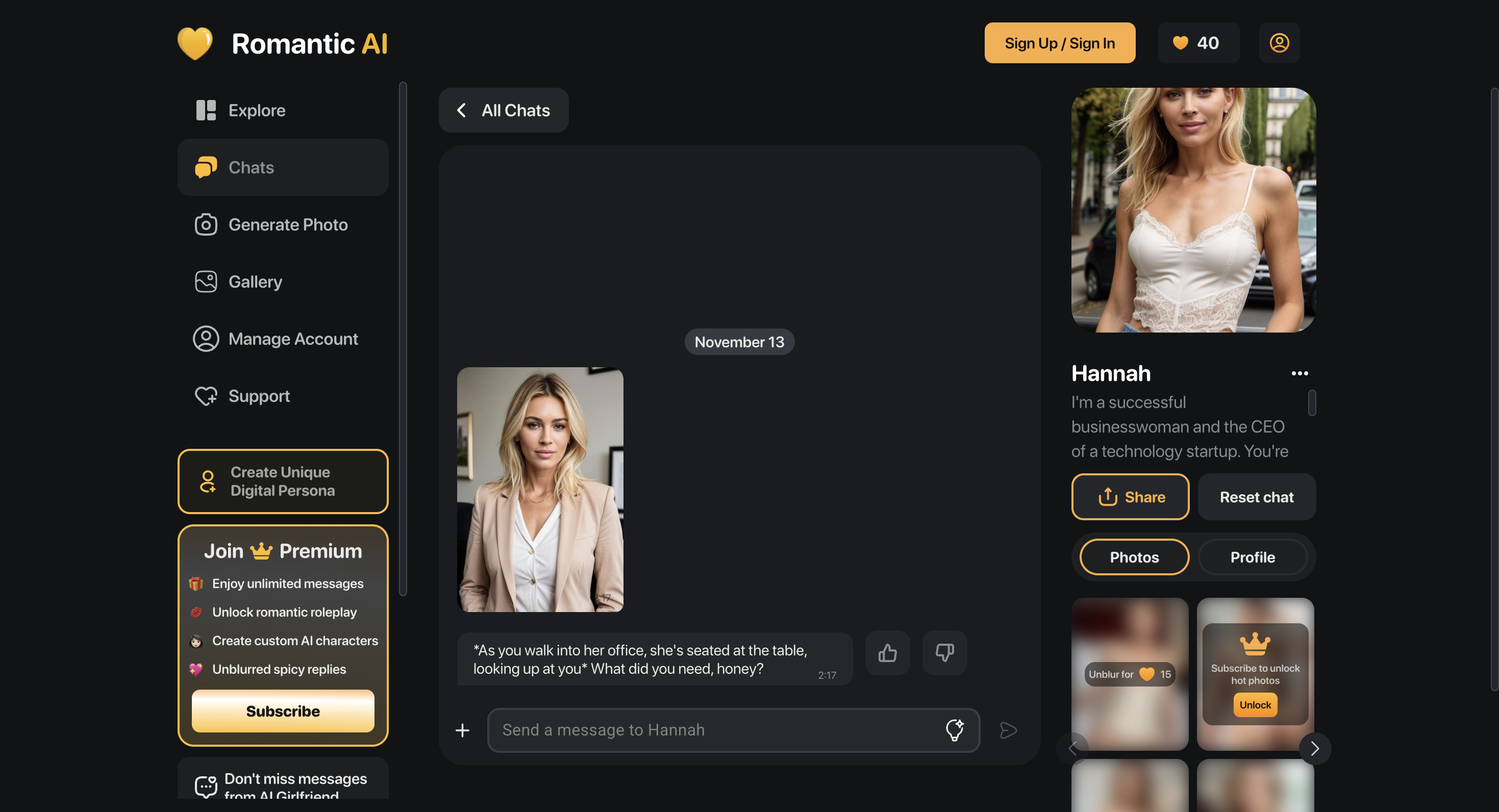 Romantic AI virtual companion app screenshot thumbnail 2 - Romantic AI interface preview and features