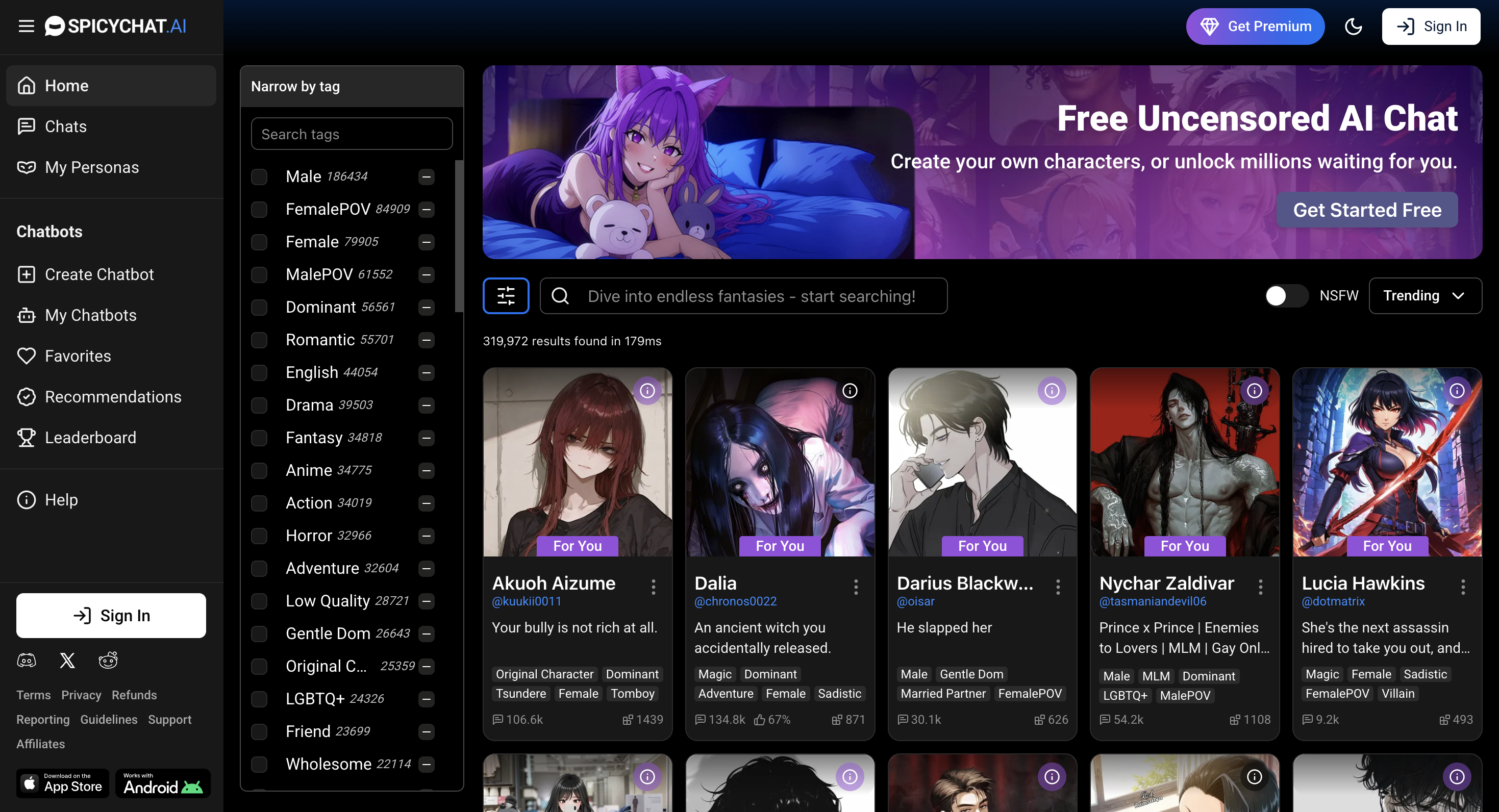 SpicyChat AI virtual companion app interface screenshot 1 - SpicyChat AI features, user interface, and AI chat capabilities